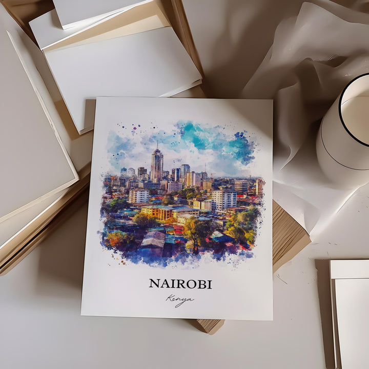 Nairobi Wall Art, Nairobi Print, Kenya Watercolor Art, Nairobi Kenya Gift, Travel Print, Travel Poster, Housewarming Gift