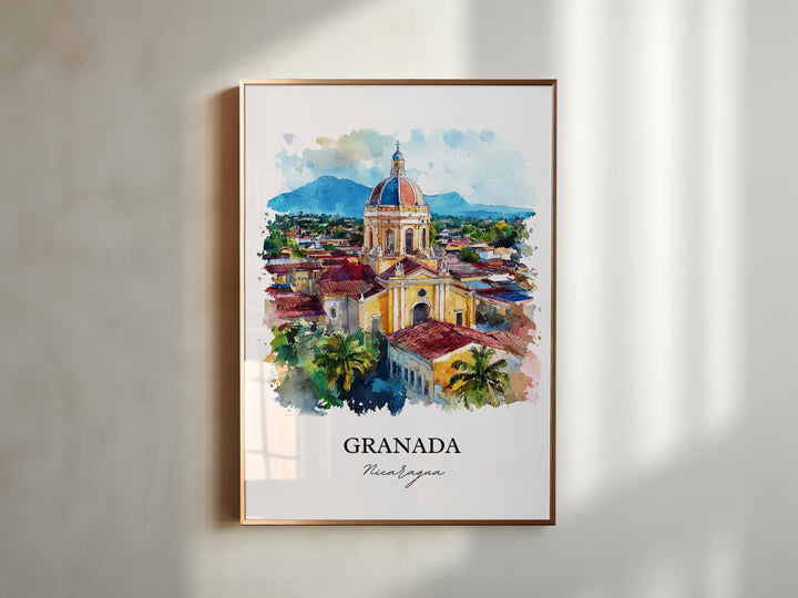 Granada Wall Art, Lake Nicaragua Print, Nicaragua Watercolor Art, Granada Nicaragua Gift, Travel Print, Travel Poster, Housewarming Gift