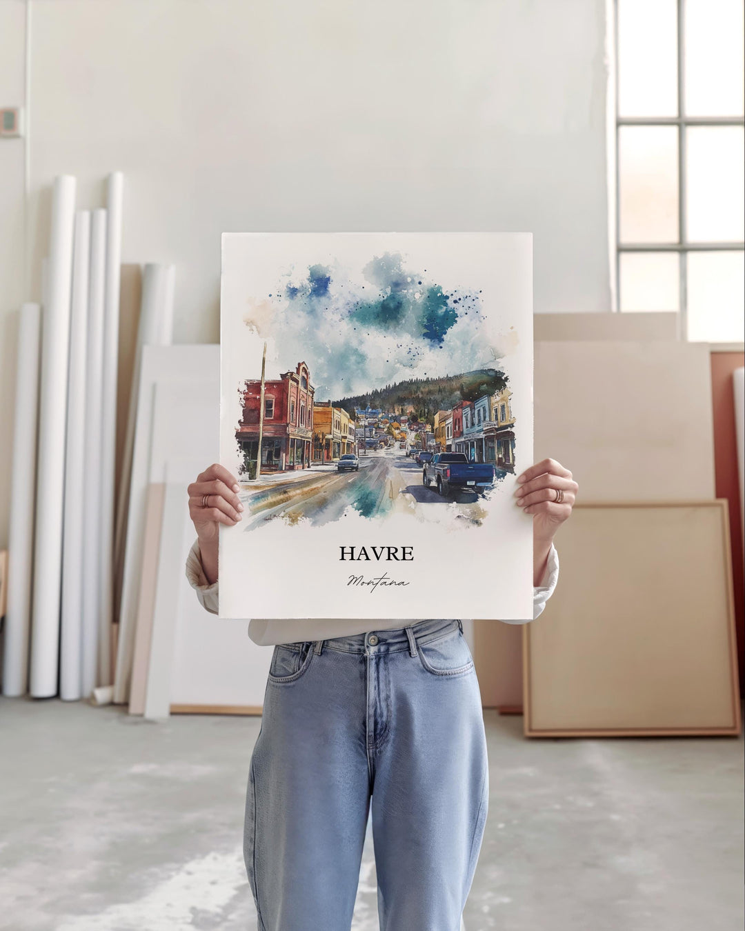 Havre MT Wall Art, Hill County Print, Montana Watercolor Art, Havre Montana Gift, Travel Print, Travel Poster, Housewarming Gift