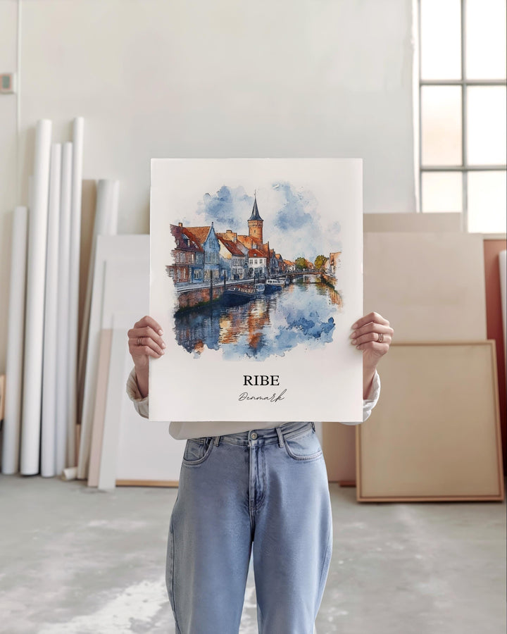 Ribe Denmark Wall Art, Jutland Print, Denmark Watercolor Art, Ribe Denmark Gift, Travel Print, Travel Poster, Housewarming Gift