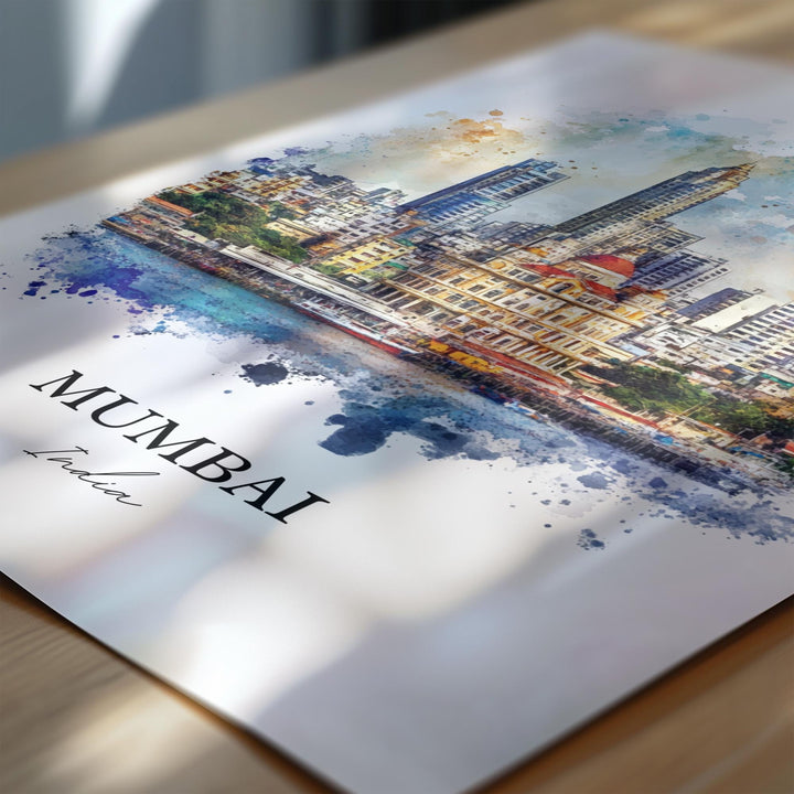 Mumbai Wall Art, Mumbai Skyline Print, India Watercolor Art, Mumbai India Gift, Travel Print, Travel Poster, Housewarming Gift