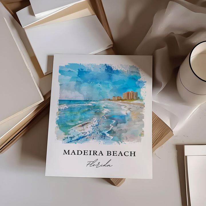 Madeira Beach FL Art, Pinellas County, Madeira Beach Watercolor, Madeira Beach Florida Gift,