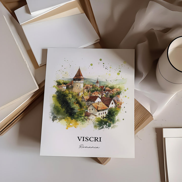 Viscri Romania Wall Art, Transylvania Print, Romania Watercolor Art, Viscri Romania Gift, Travel Print, Travel Poster, Housewarming Gift