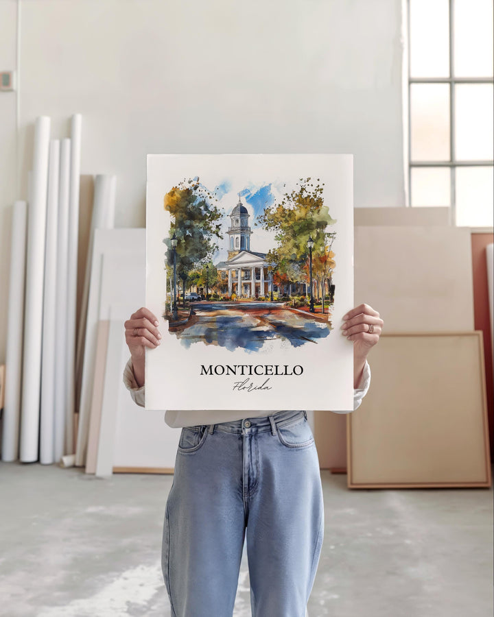 Monticello FL Wall Art, Monticello Florida Print, Florida Artwork, Jefferson County FL Gift, Travel Print, Travel Poster, Housewarming Gift