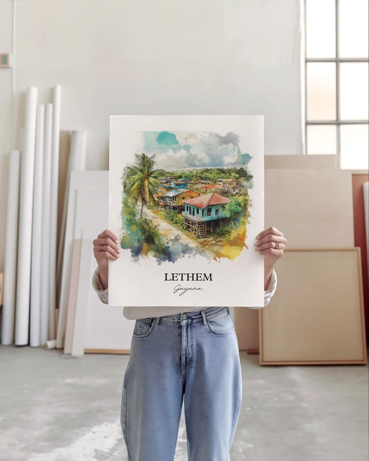 Lethem Guyana Wall Art, Guyana Print, Guyana Watercolor Art, Lethem Guyana Gift, Travel Print, Travel Poster, Housewarming Gift