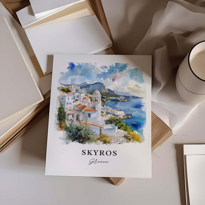Skyros Wall Art, Skyros Greece Print, Skyros Watercolor Art, Sporades Islands Gift, Travel Print, Travel Poster, Housewarming Gift