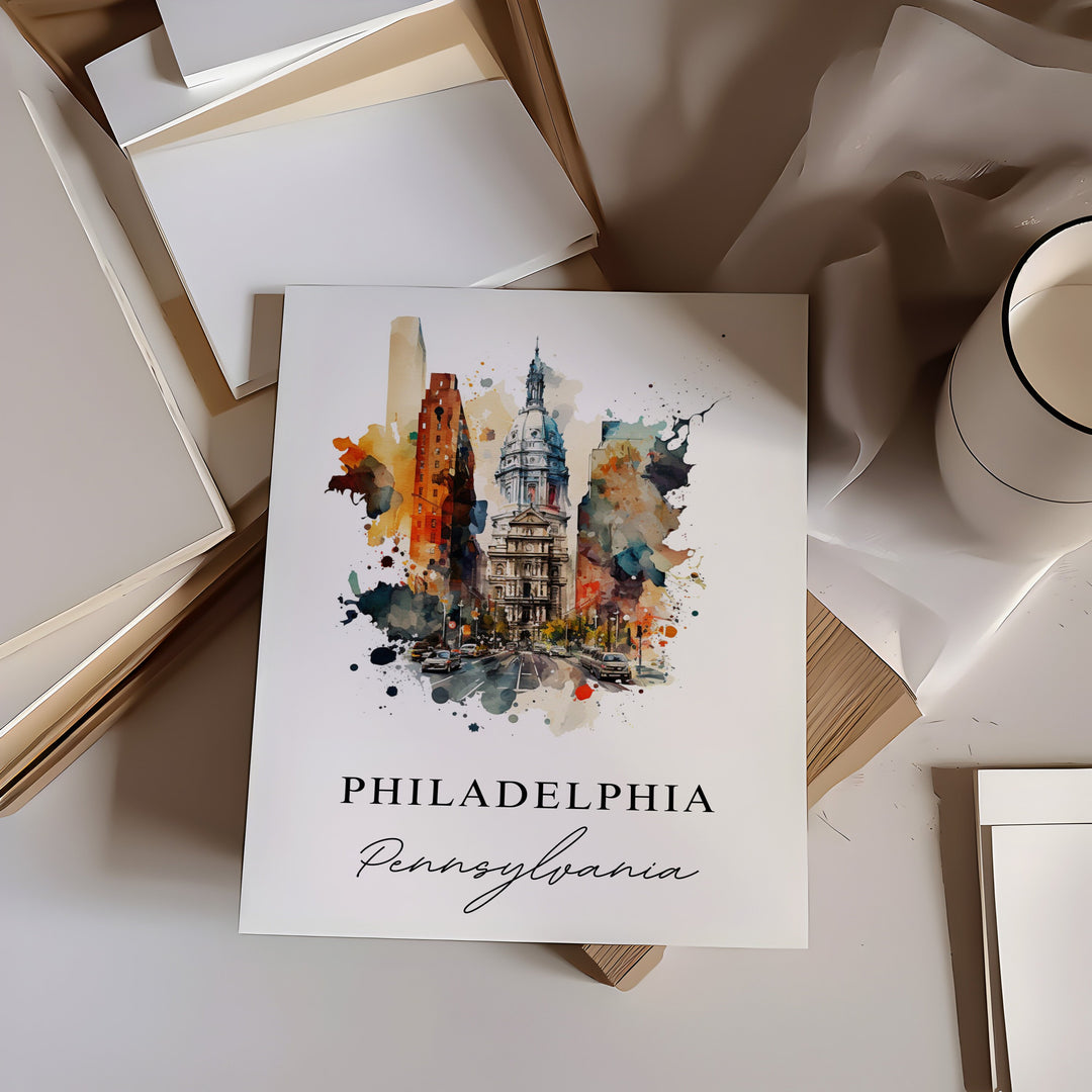 Philadelphia traditional travel art - Pennsylvania, Philly poster, Wedding gift, Birthday present, Custom Text, Personalised Gift