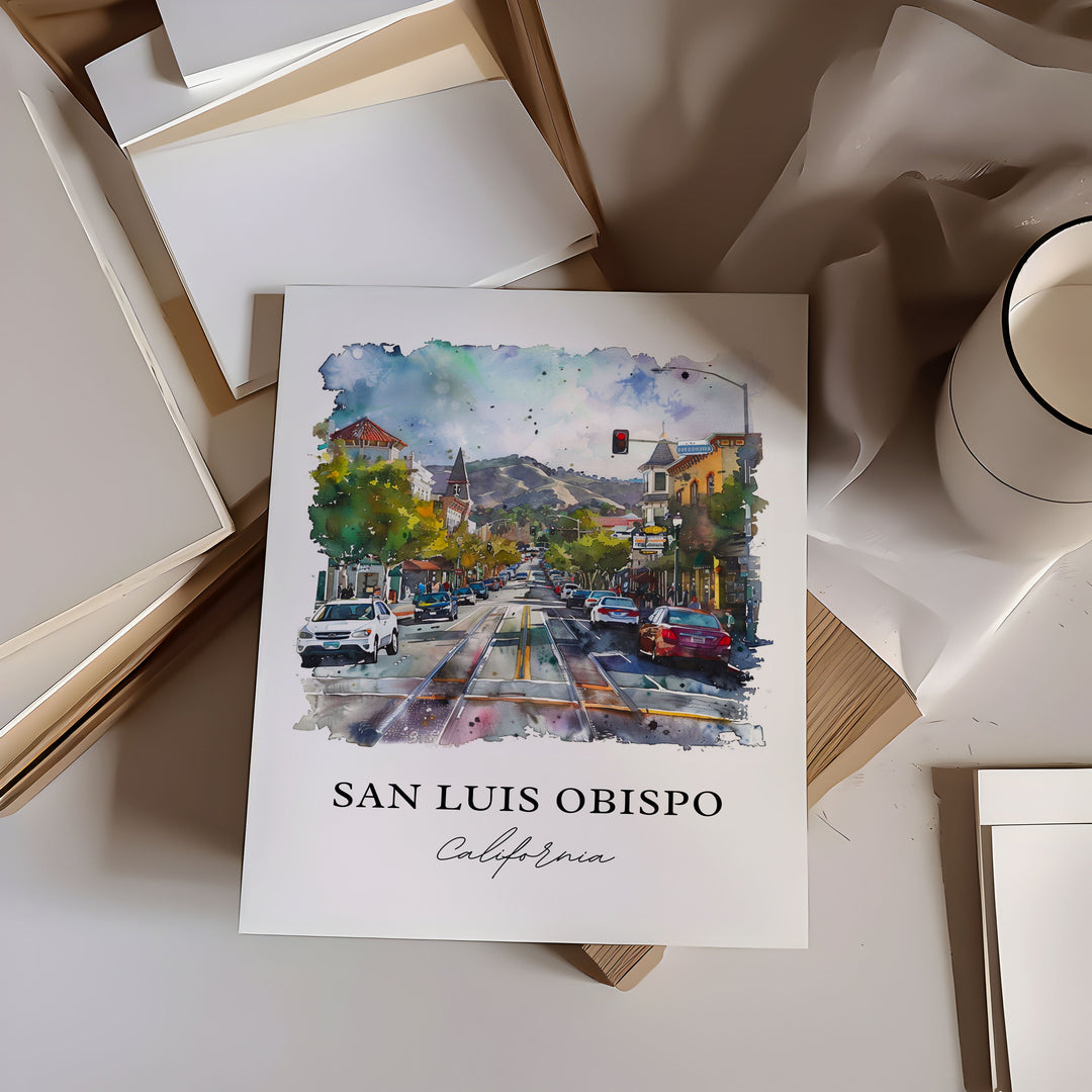 San Luis Obispo Art, San Luis Obispo Print, SLO California Watercolor, San Luis Obispo Gift,