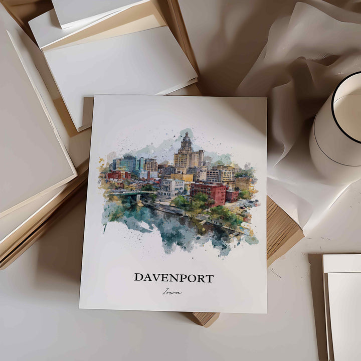 Davenport, Iowa Wall Art, Davenport Print, Iowa Watercolor Art, Davenport Iowa Gift, Travel Print, Travel Poster, Housewarming Gift