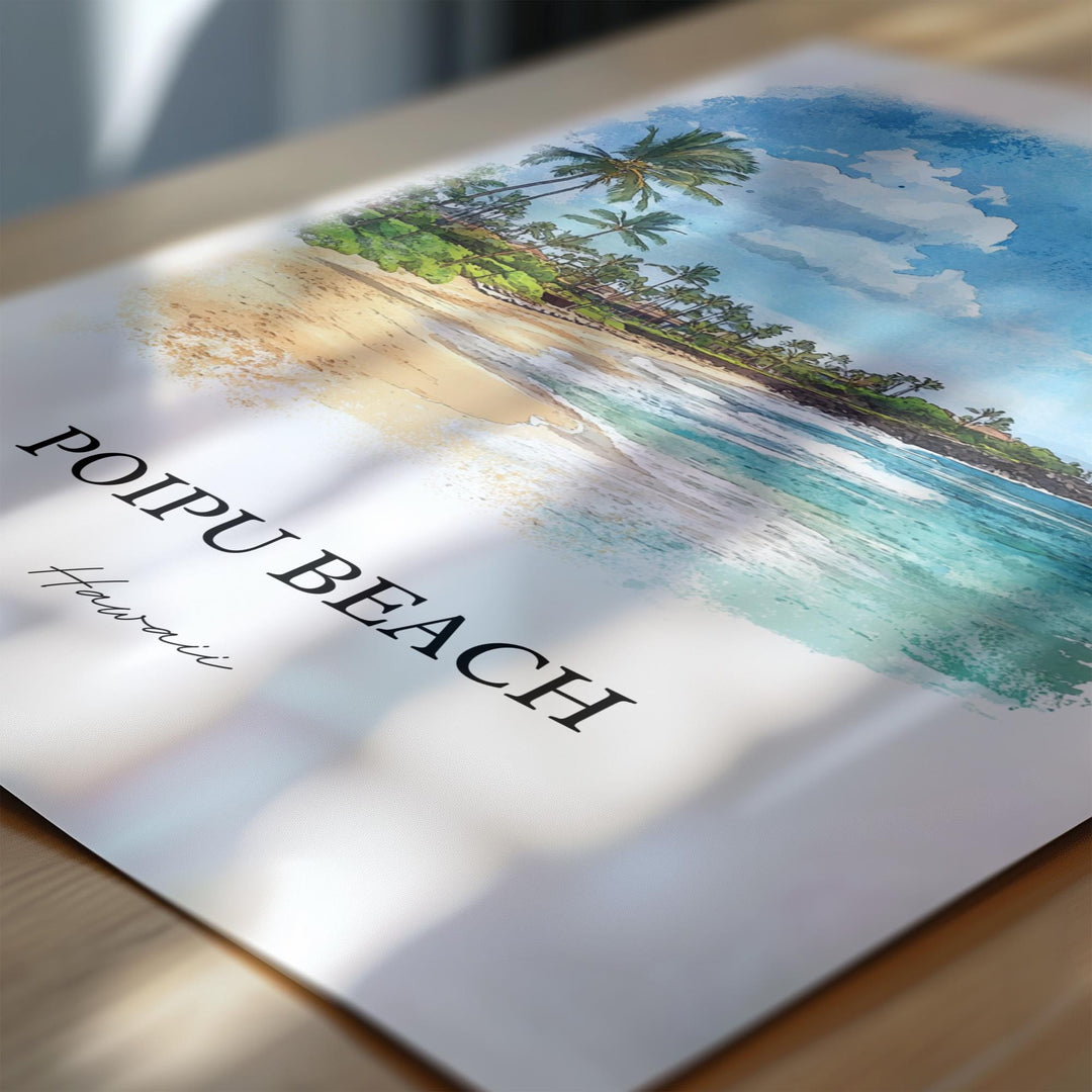 Poipu Beach Wall Art, Kauai South Shore Print, Poipu Beach Watercolor Art, Poipu Beach Gift, Travel Print, Travel Poster, Housewarming Gift