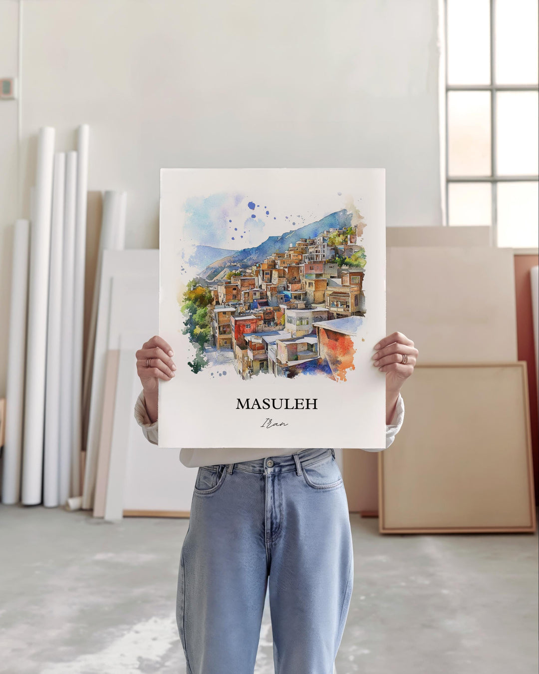 Masuleh Iran Art, Gilan Province Print, Iran Watercolor Art, Masuleh Iran Gift, Travel Print, Travel Poster, Housewarming Gift