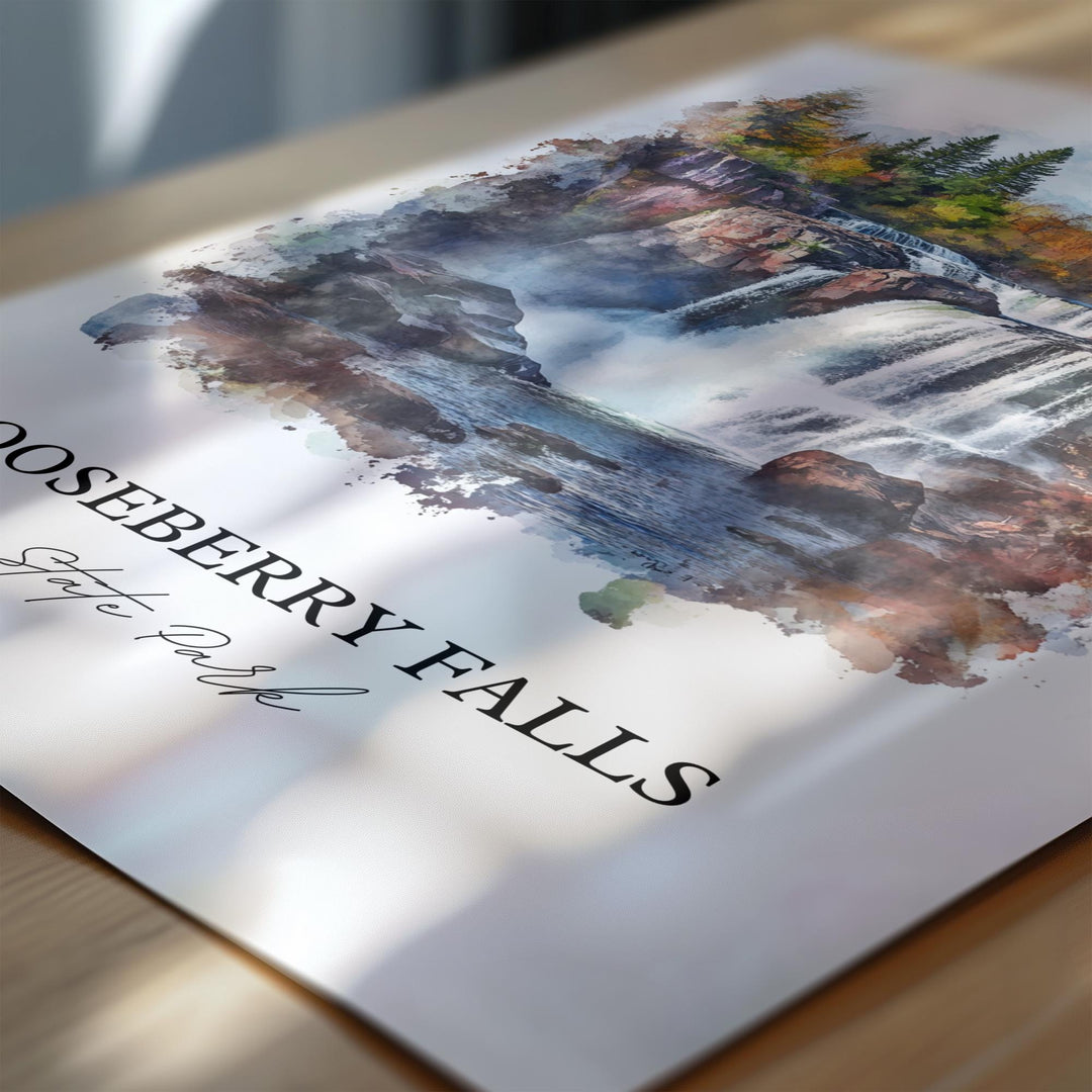 Gooseberry Falls Wall Art, Two Harbors MN Print, Minnesota Watercolor, Gooseberry Falls Gift, Travel Print, Travel Poster, Housewarming Gift