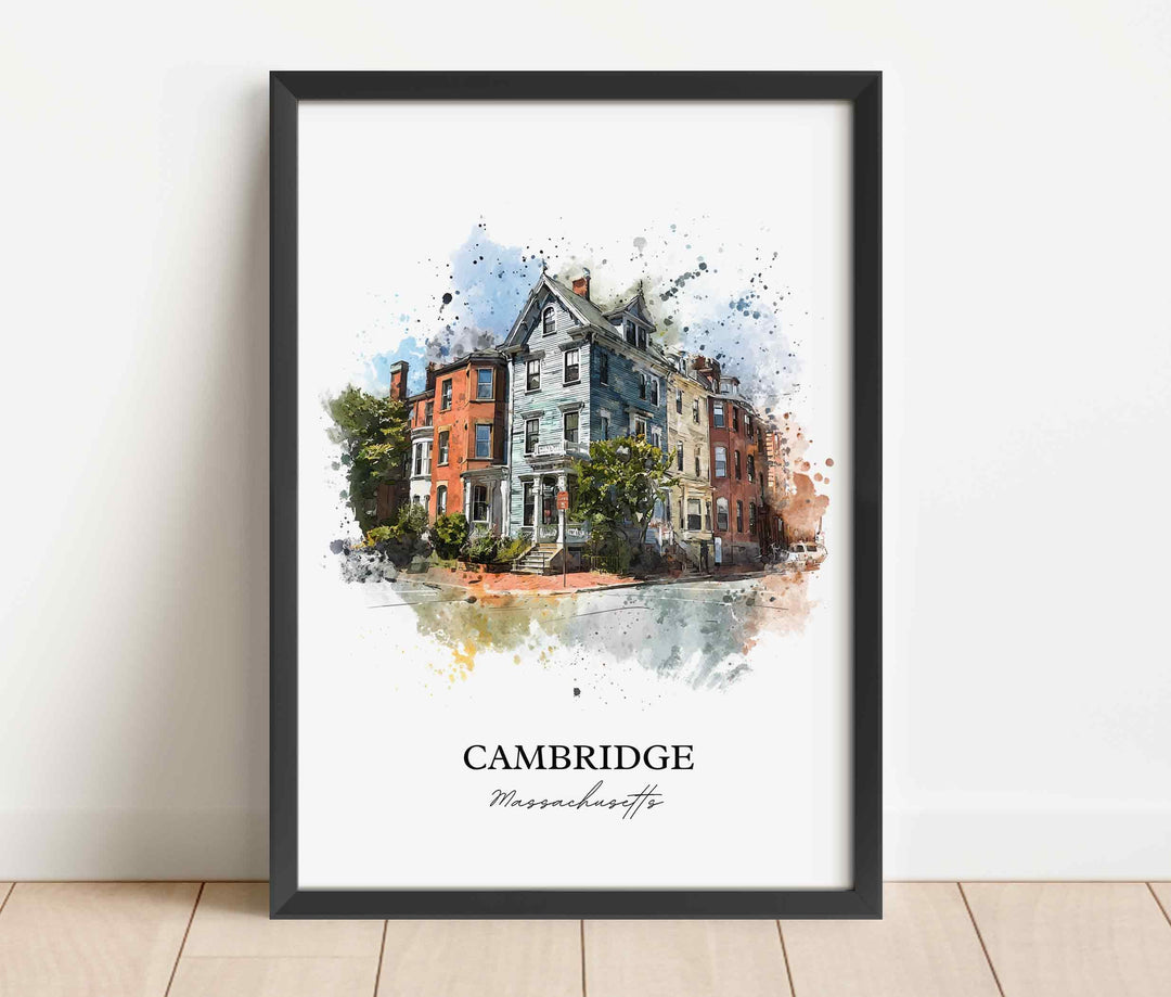 Cambridge MA Wall Art, Cambridge Print, Massachusetts Watercolor Art, Boston MA Gift, Travel Print, Travel Poster, Housewarming Gift
