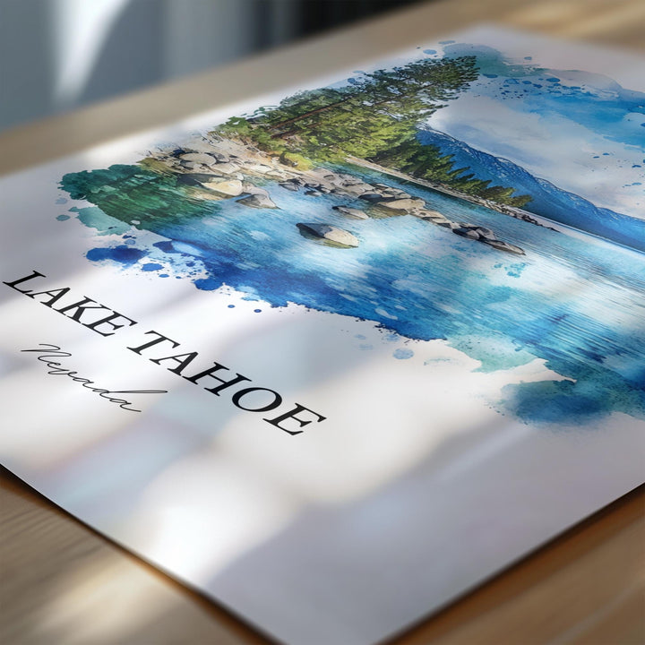 Lake Tahoe NV Wall Art, Sierra Nevada Print, Washoe County Watercolor Art, Lake Tahoe Gift, Travel Print, Travel Poster, Housewarming Gift