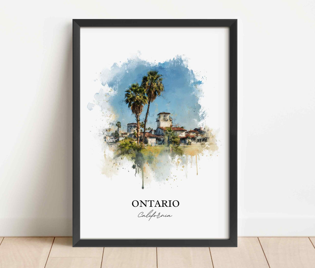 Ontario California Wall Art, Ontario CA Print, Los Angeles Watercolor Art, Los Angeles Gift, Travel Print, Travel Poster, Housewarming Gift