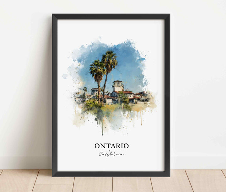 Ontario California Wall Art, Ontario CA Print, Los Angeles Watercolor Art, Los Angeles Gift, Travel Print, Travel Poster, Housewarming Gift