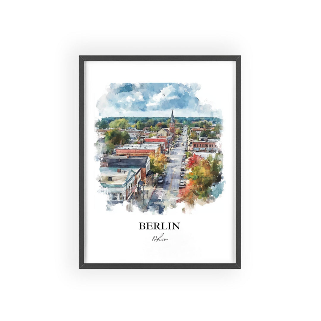 Berlin Ohio Wall Art, Holmes County OH Print, Ohio Watercolor Art, Berlin Ohio Gift, Travel Print, Travel Poster, Housewarming Gift