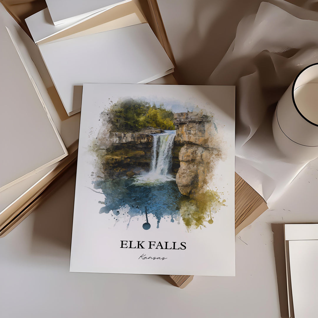 Elk Falls KS Wall Art, Elk Falls Print, Elk Falls Watercolor Art, Elk Falls Kansas Gift, Travel Print, Travel Poster, Housewarming Gift