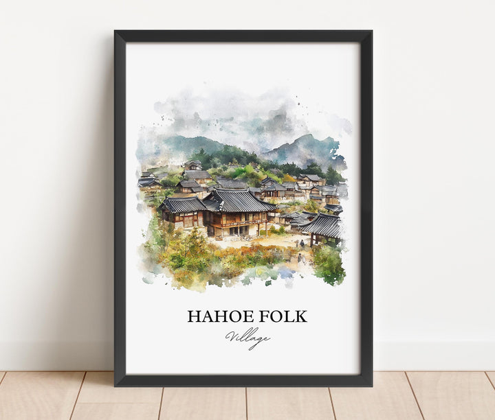 Hahoe Folk Village Wall Art, Angong Print, South Korea Watercolor Art, Gyeongsangbuk-do Gift, Travel Print, Travel Poster, Housewarming Gift