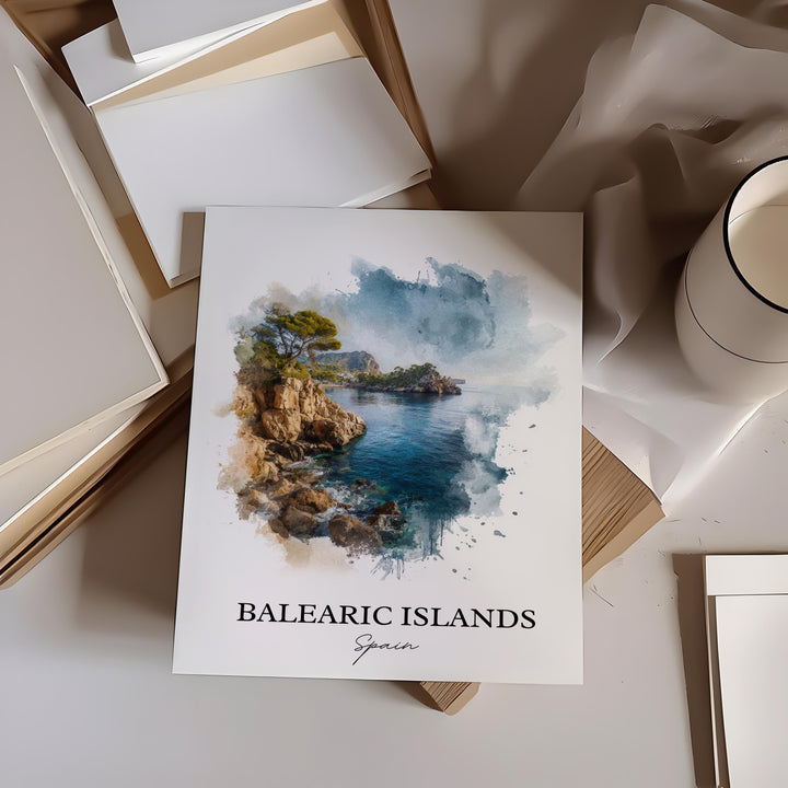 Balearic Islands Wall Art, Balearic Islands Print, Spain Watercolor Art, Spain Gift, Balearic Travel Print, Travel Poster, Housewarming Gift