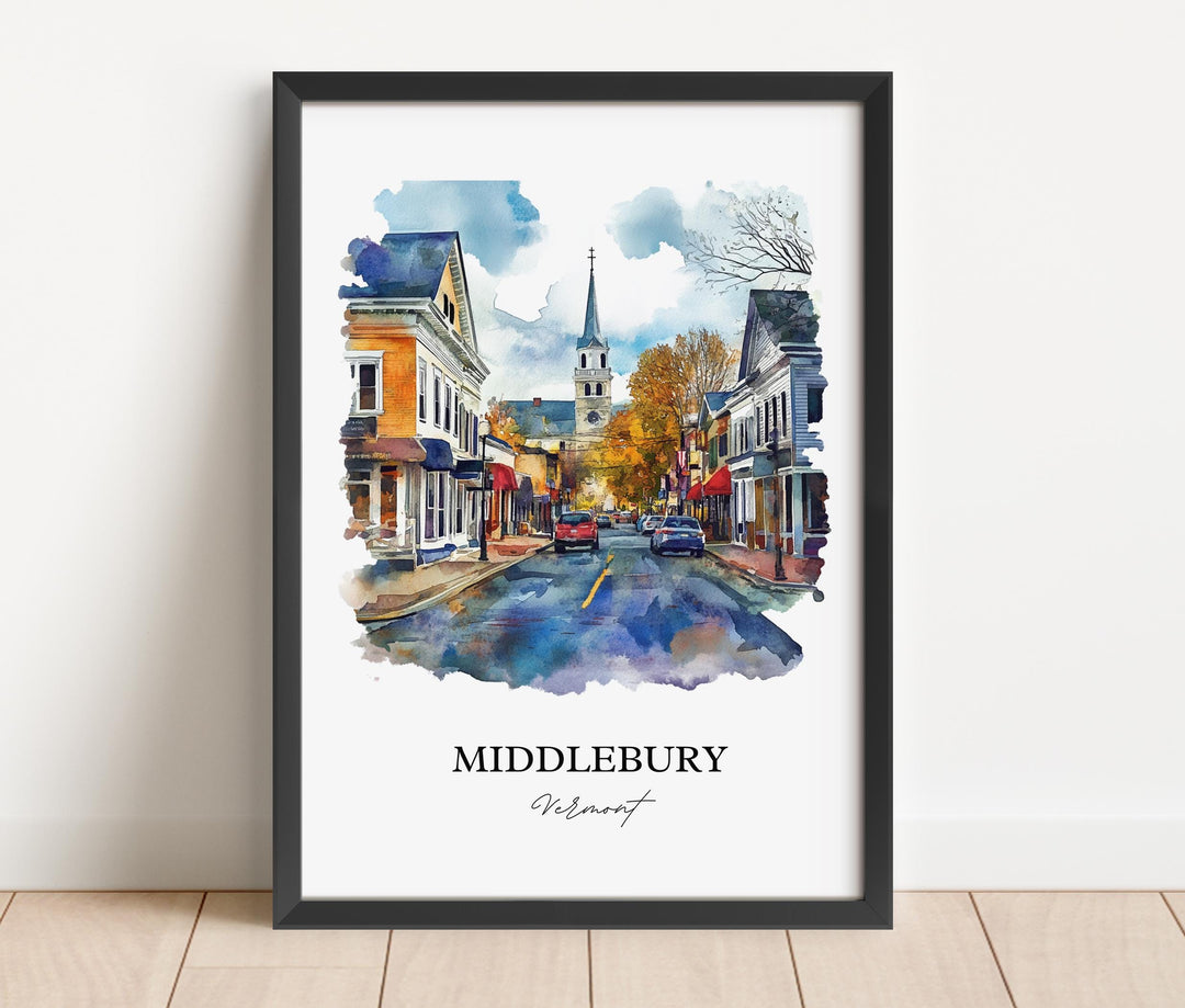 Middlebury VT Wall Art, Addison County Print, Vermont Watercolor Art, Middlebury Gift, Travel Print, Travel Poster, Housewarming Gift