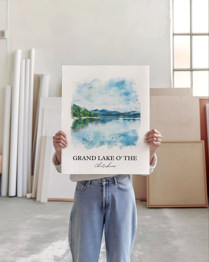 Grand Lake O' The Cherokees Art, Ozarks Print, Oklahoma Watercolor Art, Oklahoma Gift, Travel Print, Travel Poster, Housewarming Gift
