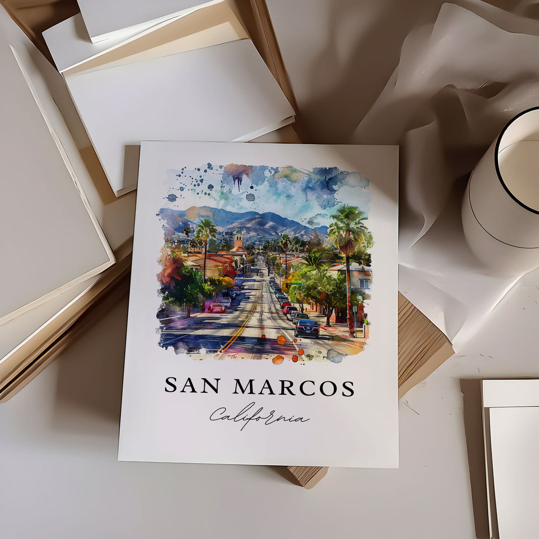 San Marcos California Wall Art, San Marcos Print, San Marcos Watercolor Art, San Marcos Gift,