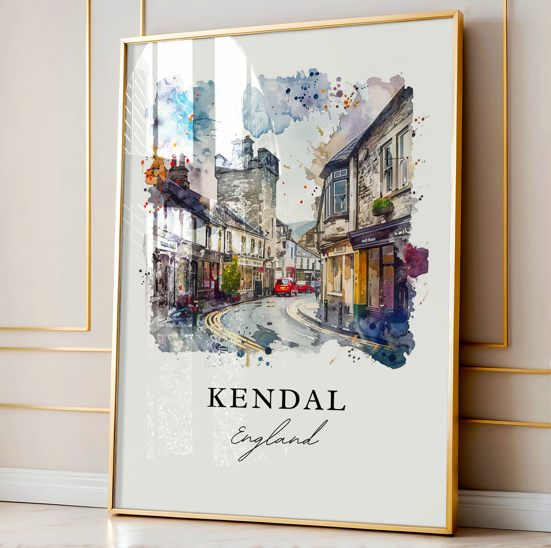 Kendal England Wall Art, Kendal Print, Kendal UK Watercolor Art, Cumbria England Gift,