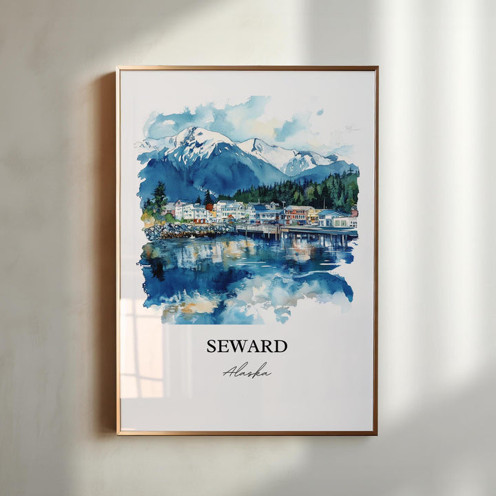 Seward Alaska Wall Art, Seward Print, Kenai Fjords Watercolor Art, Seward AK Gift, Travel Print, Travel Poster, Housewarming Gift