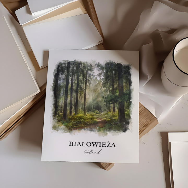 Bialowieza Wall Art, Bialowieza Podlaskie Print, Poland Watercolor Art, Poland Gift, Travel Print, Travel Poster, Housewarming Gift