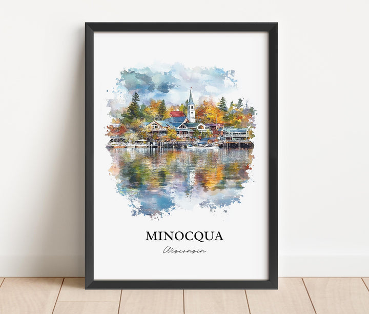 Minocqua WI Wall Art, Oneida County Print, Wisconsin Watercolor Art, Minocqua WI Gift, Travel Print, Travel Poster, Housewarming Gift