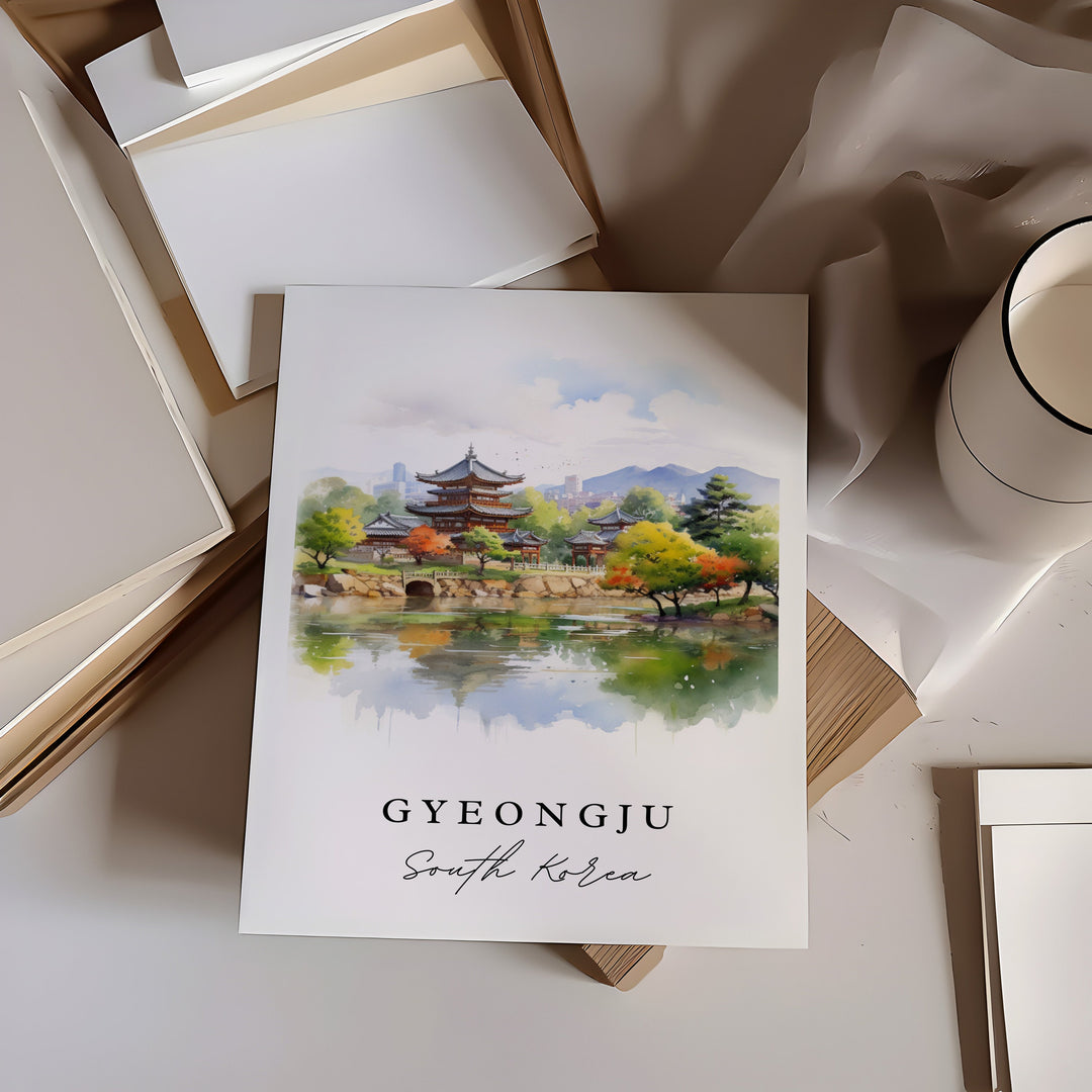 Gyeongju traditional travel art - South Korea, Gyeongju poster, Wedding gift, Birthday present, Custom Text, Personalized Gift