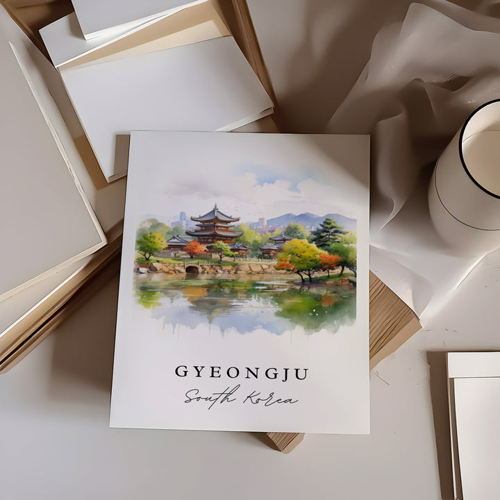 Gyeongju traditional travel art - South Korea, Gyeongju poster, Wedding gift, Birthday present, Custom Text, Personalized Gift