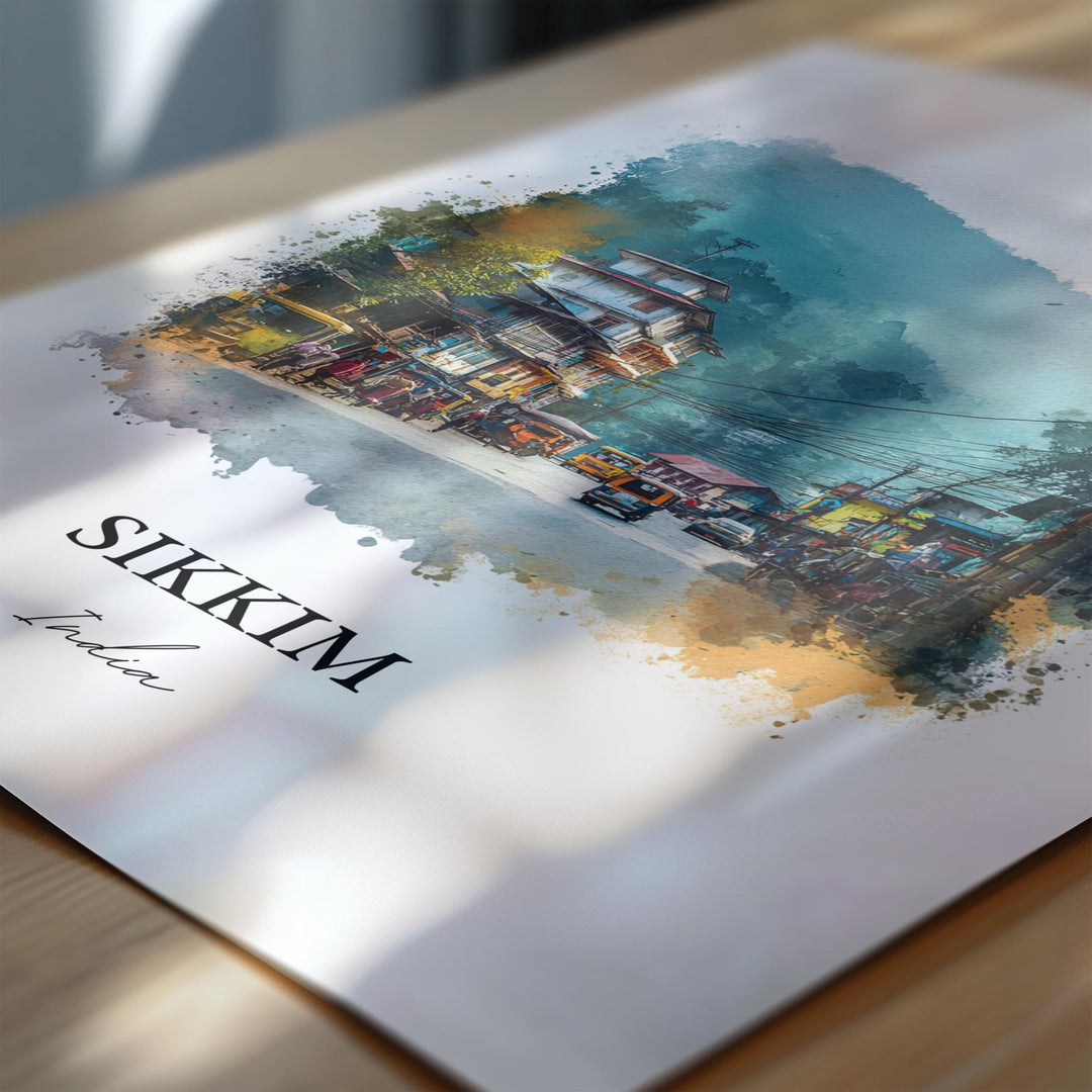 Sikkim India Wall Art, Sikkim Print, Sikkim India Watercolor Art, India Gift, India Travel Print, Travel Poster, Housewarming Gift
