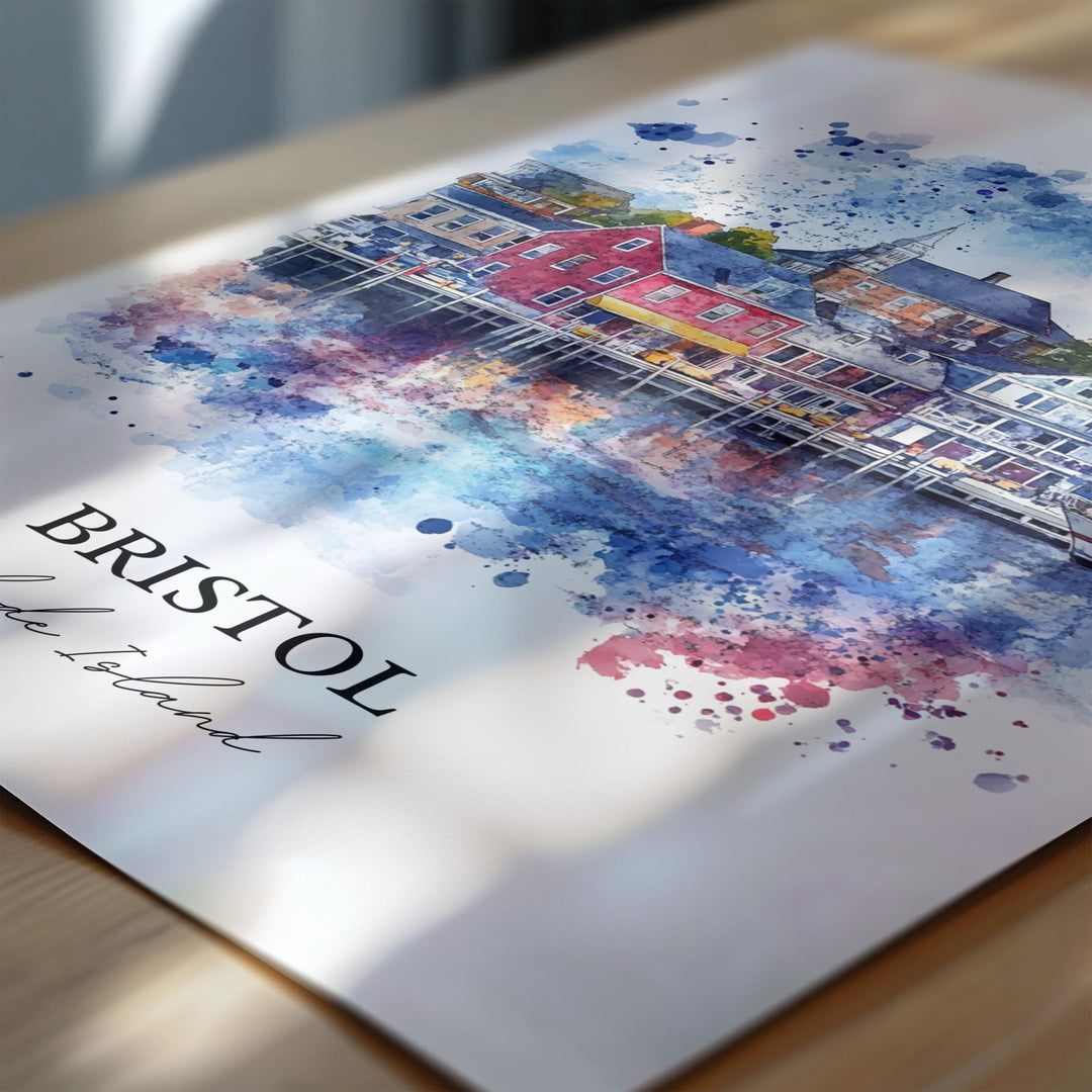 Bristol RI Wall Art, Bristol RI Print, Rhode Island Watercolor Art, Bristol RI Gift, Travel Print, Travel Poster, Housewarming Gift