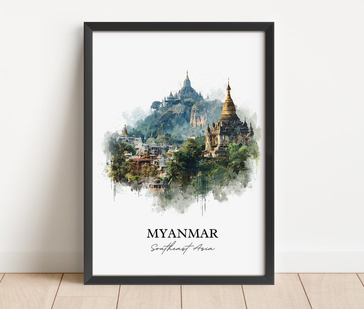 Myanmar Wall Art, Myanmar Print, Myanmar Watercolor Art, Myanmar Gift, Travel Print, Travel Poster, Housewarming Gift