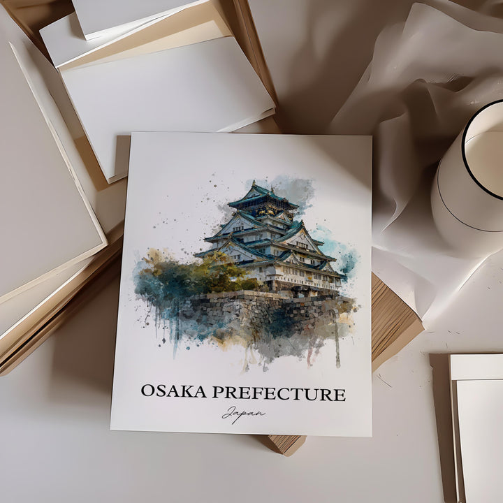 Osaka Wall Art, Osaka Japan Print, Osaka Japan Watercolor Art, Osaka Prefecture Gift, Travel Print, Travel Poster, Housewarming Gift