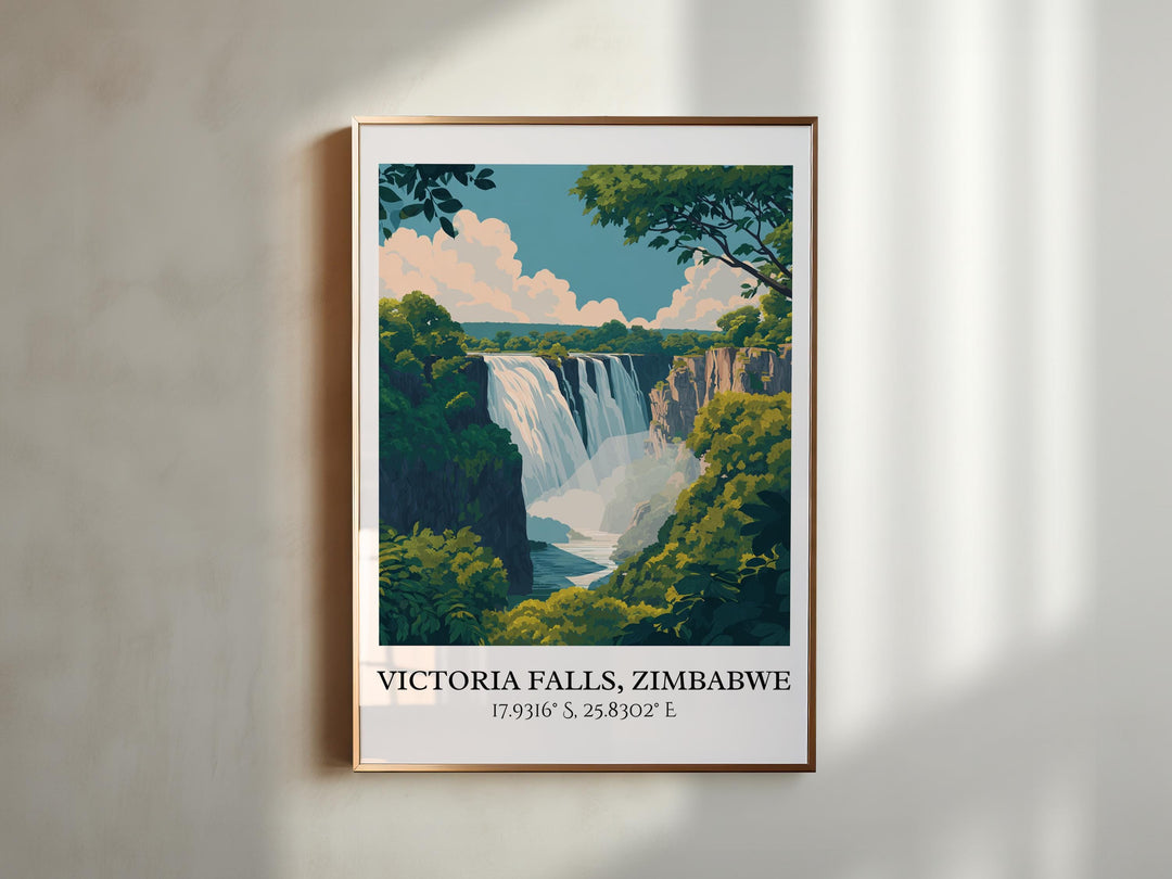 Victoria Falls Art, Zimbabwe Retro Travel Art, Zimbabwe Decor, Victoria Falls Gift, Victoria Falls Art, Travel Prints, Housewarming Gift