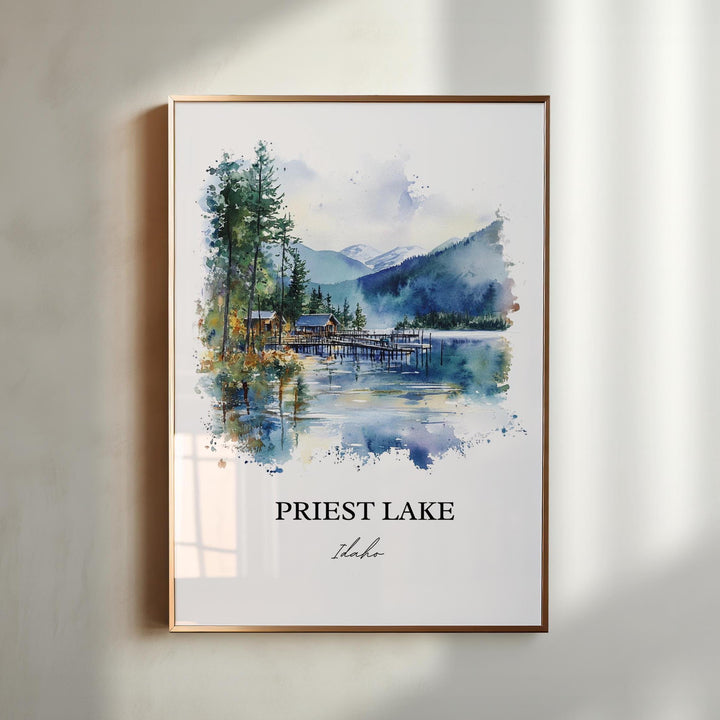 Priest Lake ID Wall Art, Priest River Idaho Print, Idaho Watercolor Art, Priest Lake Gift, Travel Print, Travel Poster, Housewarming Gift