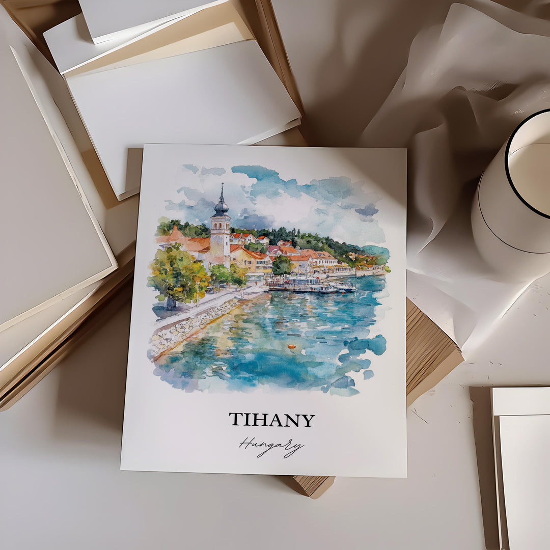 Tihany Wall Art, Tihany Print, Hungary Watercolor Art, Tihany Hungary Gift, Travel Print, Travel Poster, Housewarming Gift