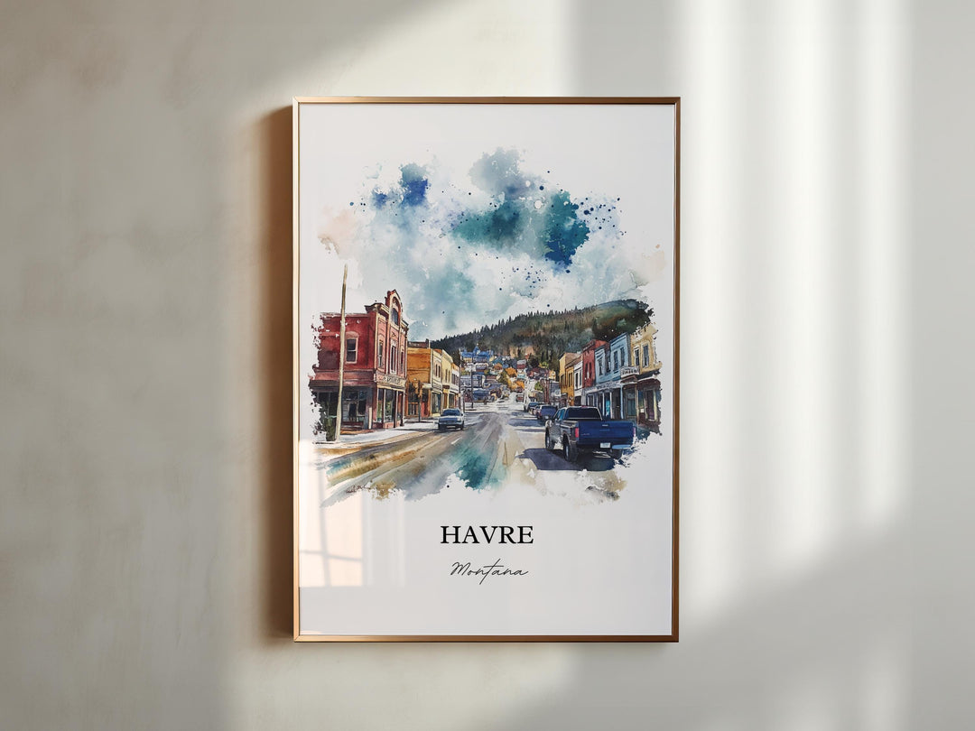 Havre MT Wall Art, Hill County Print, Montana Watercolor Art, Havre Montana Gift, Travel Print, Travel Poster, Housewarming Gift