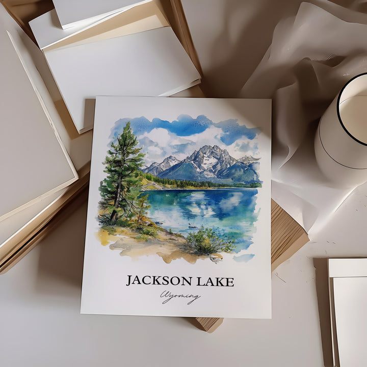 Jackson Lake Wall Art, Grand Tetons Print, Wyoming Watercolor Art, Jackson Lake WY Gift, Travel Print, Travel Poster, Housewarming Gift