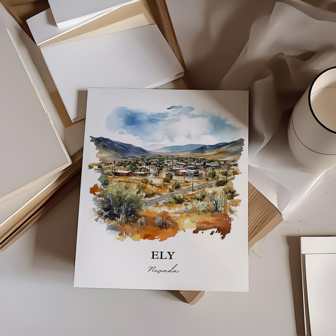 Ely Nevada Wall Art, Ely NV Print, Nevada Watercolor Art, White Pine County Nevada Gift, Travel Print, Travel Poster, Housewarming Gift