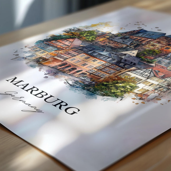 Marburg Germany Wall Art, Frankfurt Print, Germany Watercolor Art, Marburg Gift, Travel Print, Travel Poster, Housewarming Gift