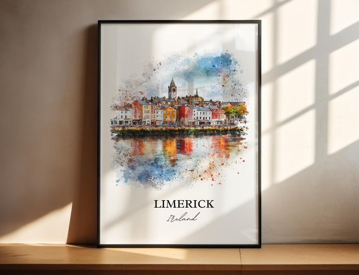Limerick Wall Art, Munster Province Print, Ireland Watercolor Art, Limerick Ireland Gift, Travel Print, Travel Poster, Housewarming Gift