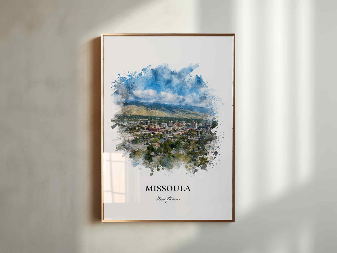 Missoula MT Wall Art, Missoula Print, Missoula Watercolor Art, Missoula Montana Gift, Travel Print, Travel Poster, Housewarming Gift
