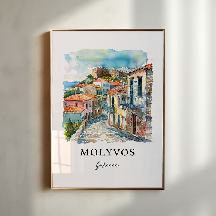 Molyvos Greece Wall Art, Mithymna Print, Molyvos Watercolor, Molyvos Lesbos Gift,