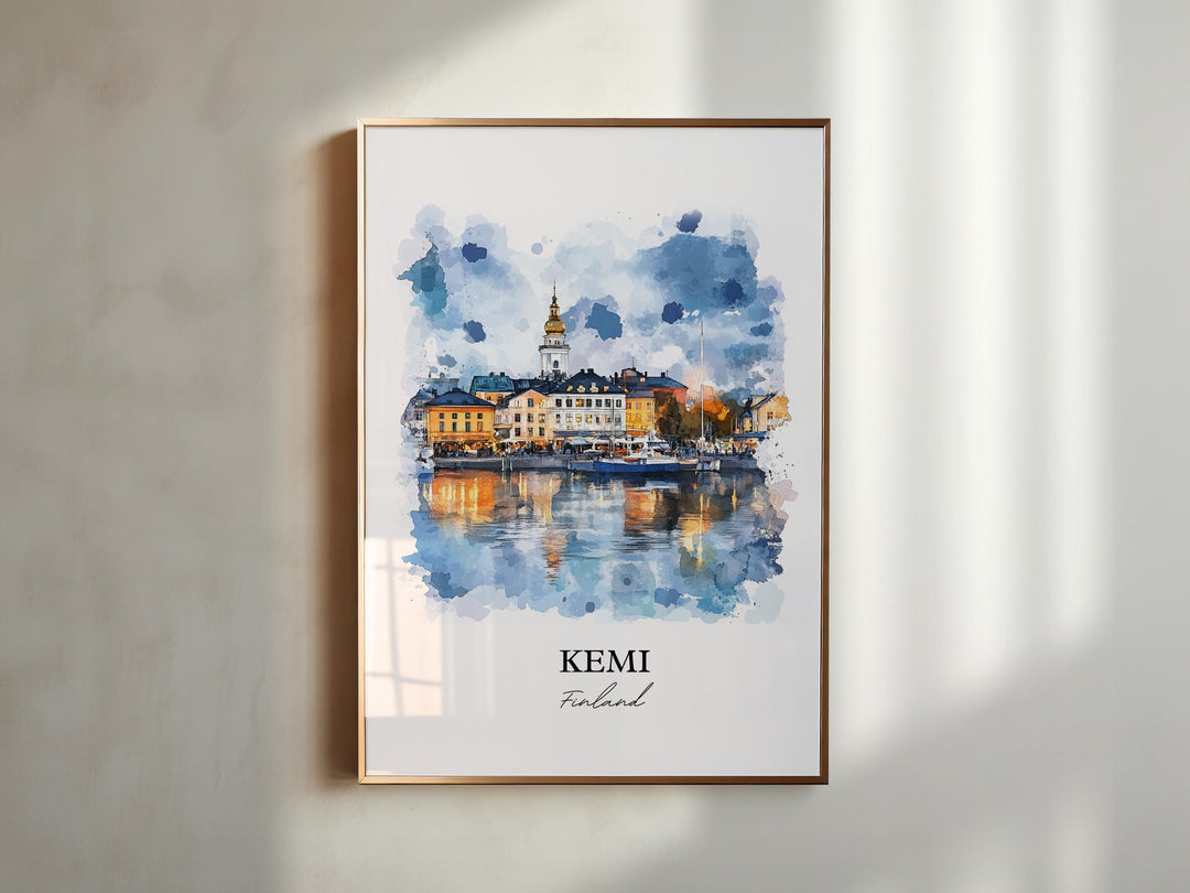 Kemi Finland Wall Art, Lapland Print, Finland Watercolor Art, Kemi Finland Gift, Travel Print, Travel Poster, Housewarming Gift