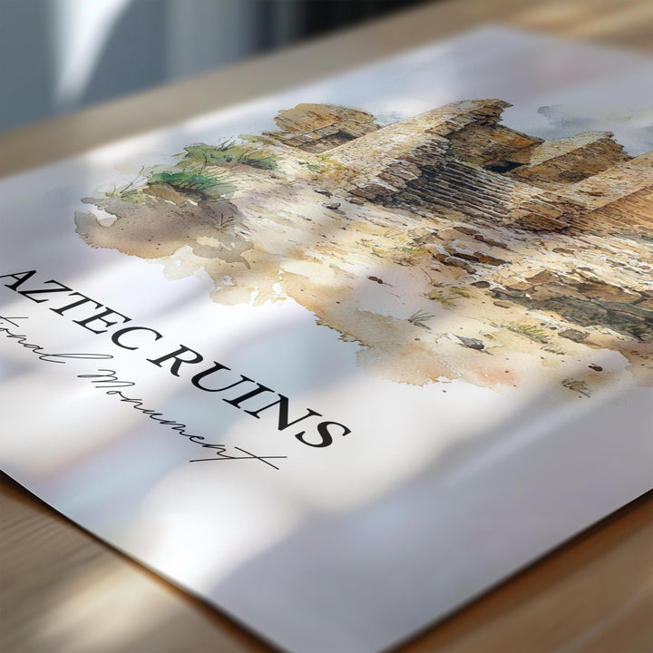 Aztec Ruins National Monument Wall Art, New Mexico Print, NM Watercolor, Aztec Ruins NM Gift, Travel Print, Travel Poster, Housewarming Gift