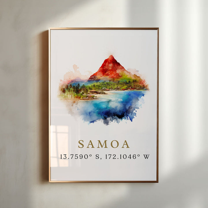 Samoa travel art - Samoa poster print with coordinates, Wedding gift, Birthday present, Custom Text, Perfect Gift